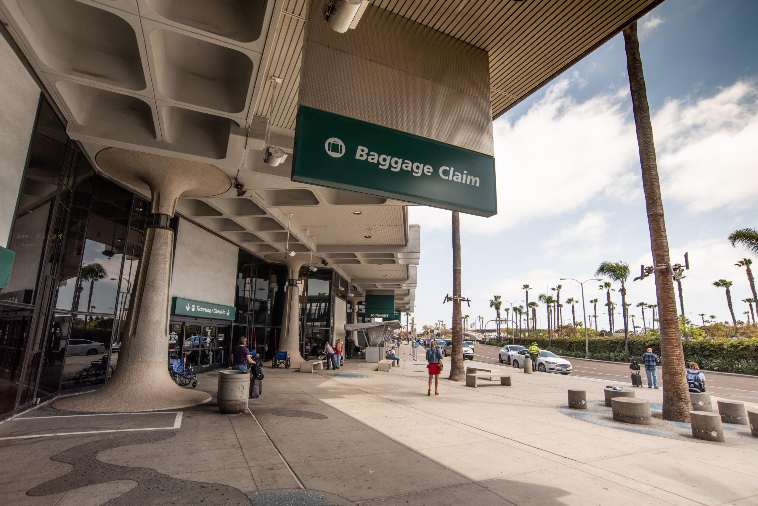 Terminal 1 opened in 1967 - Facade detail of overhang canopy at terminal entrance
