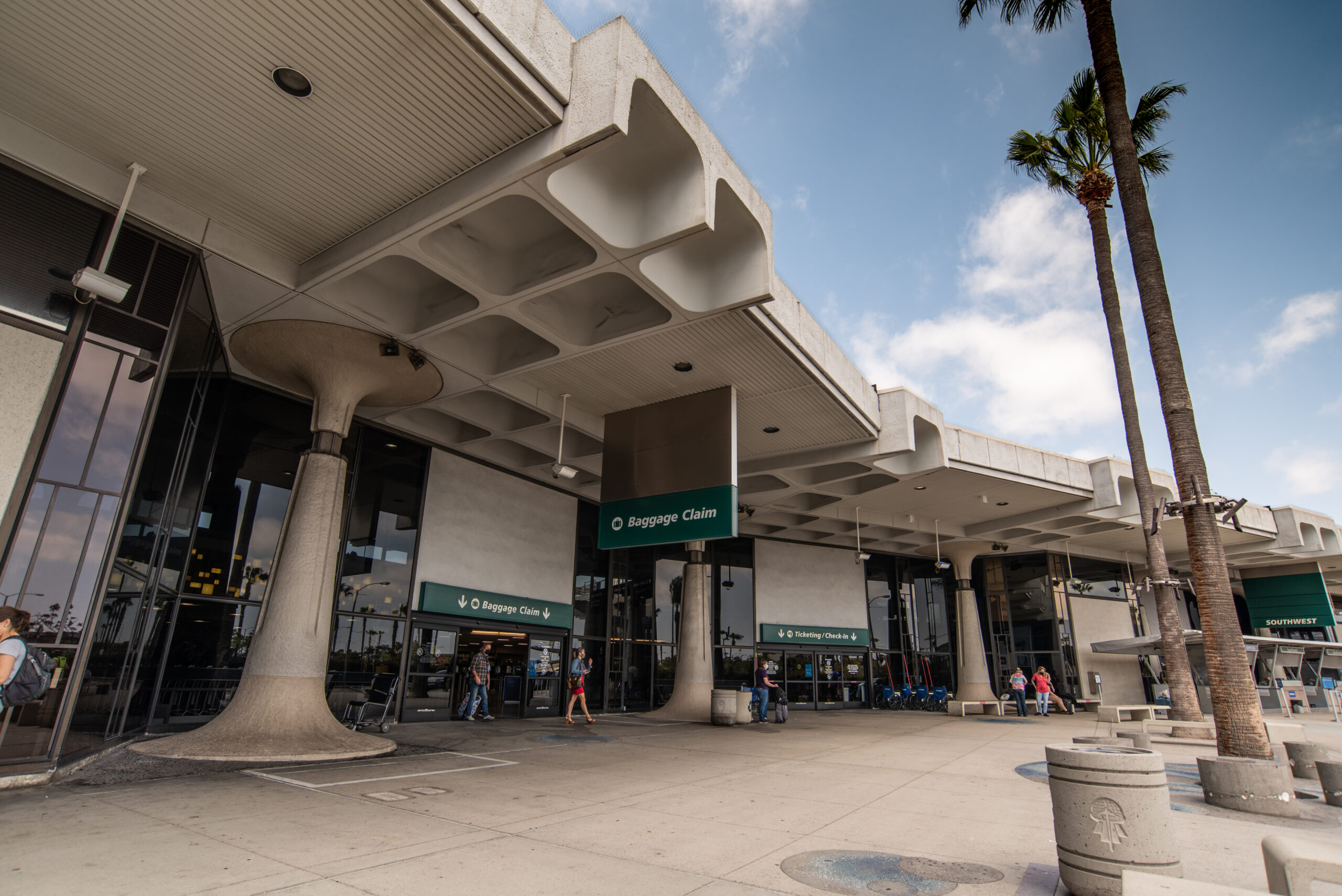 Terminal 1 opened in 1967 - Facade detail of overhang canopy at terminal entrance