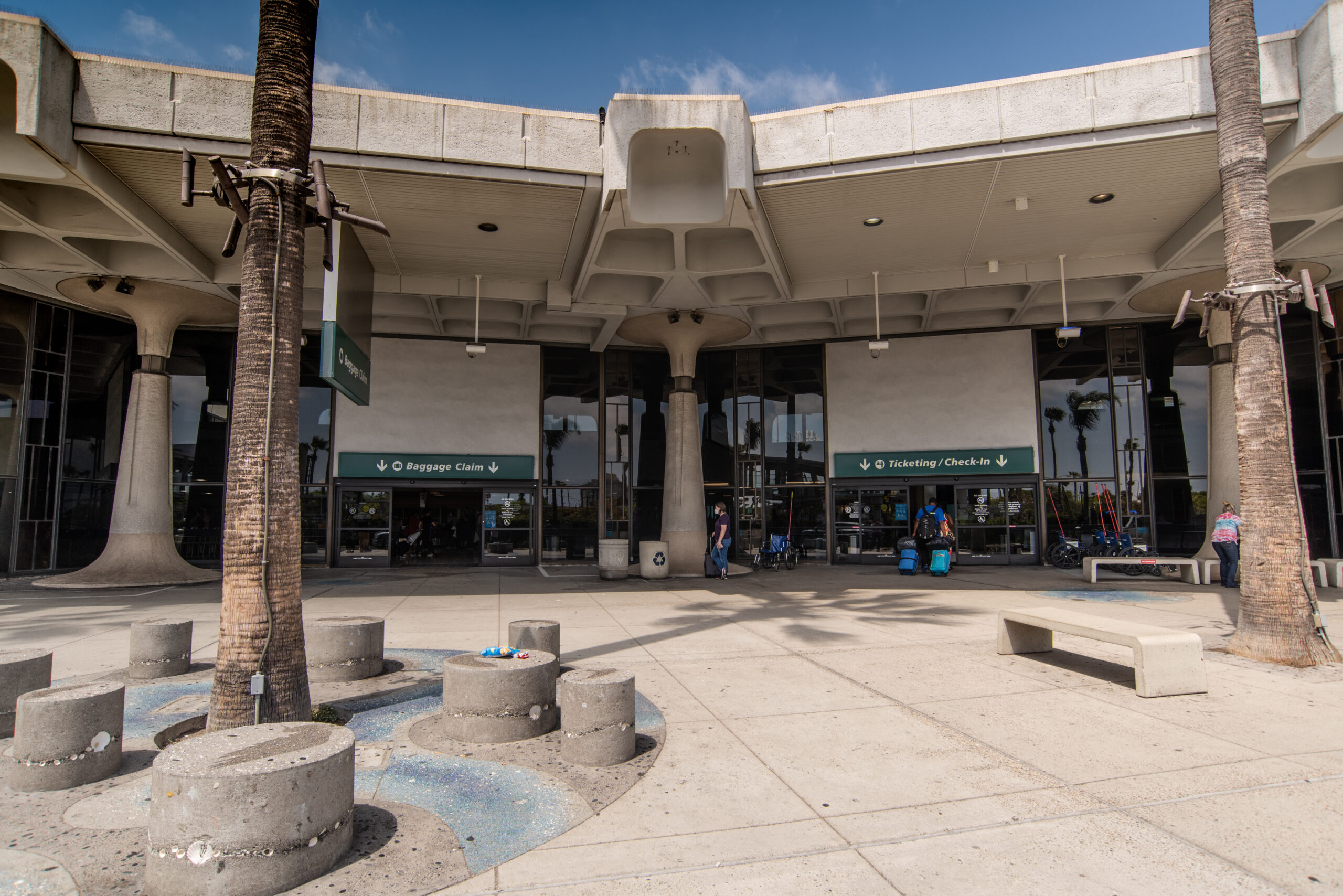Terminal 1 opened in 1967 - Facade detail of overhang canopy at terminal entrance