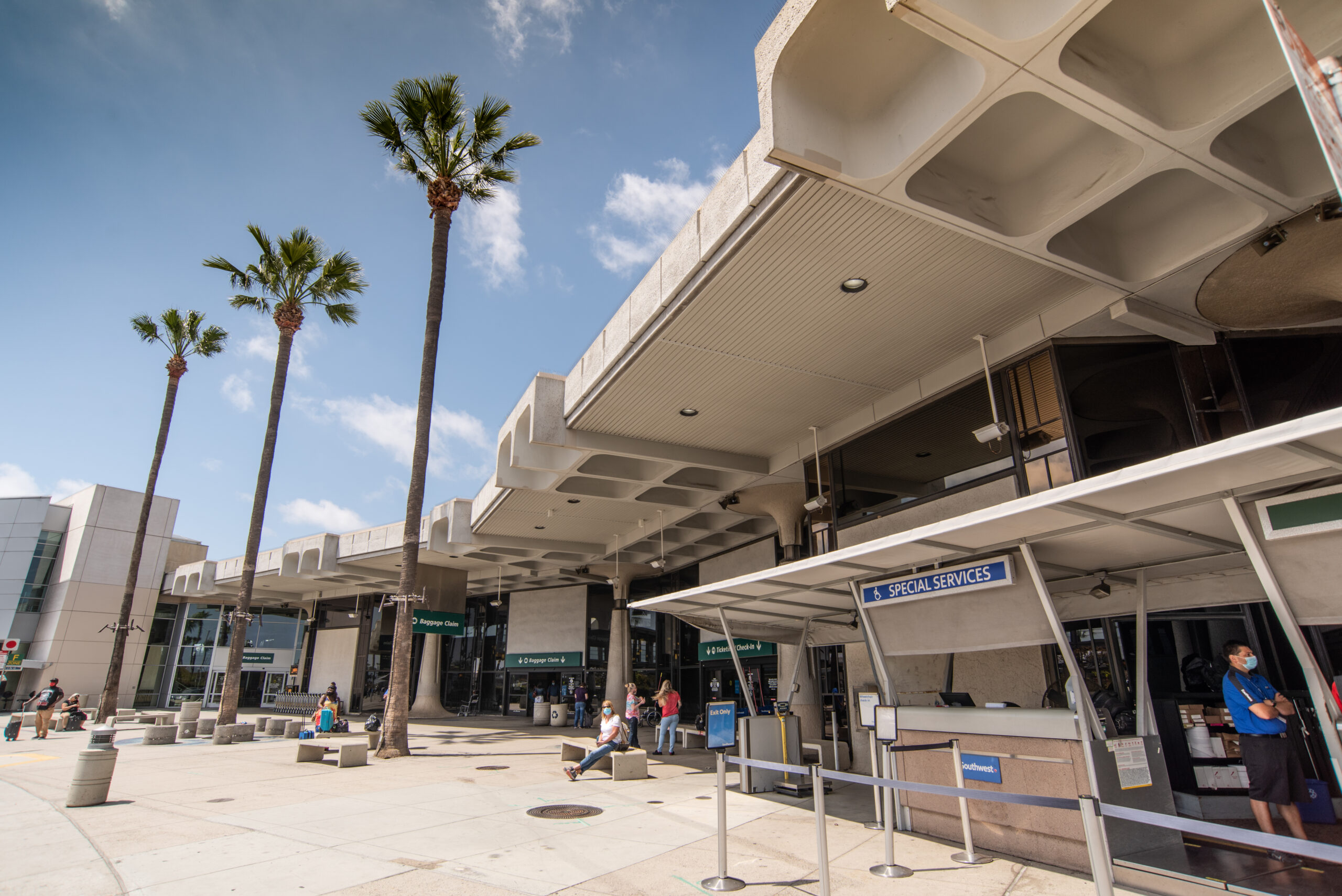Terminal 1 opened in 1967 - Facade detail of overhang canopy at terminal entrance
